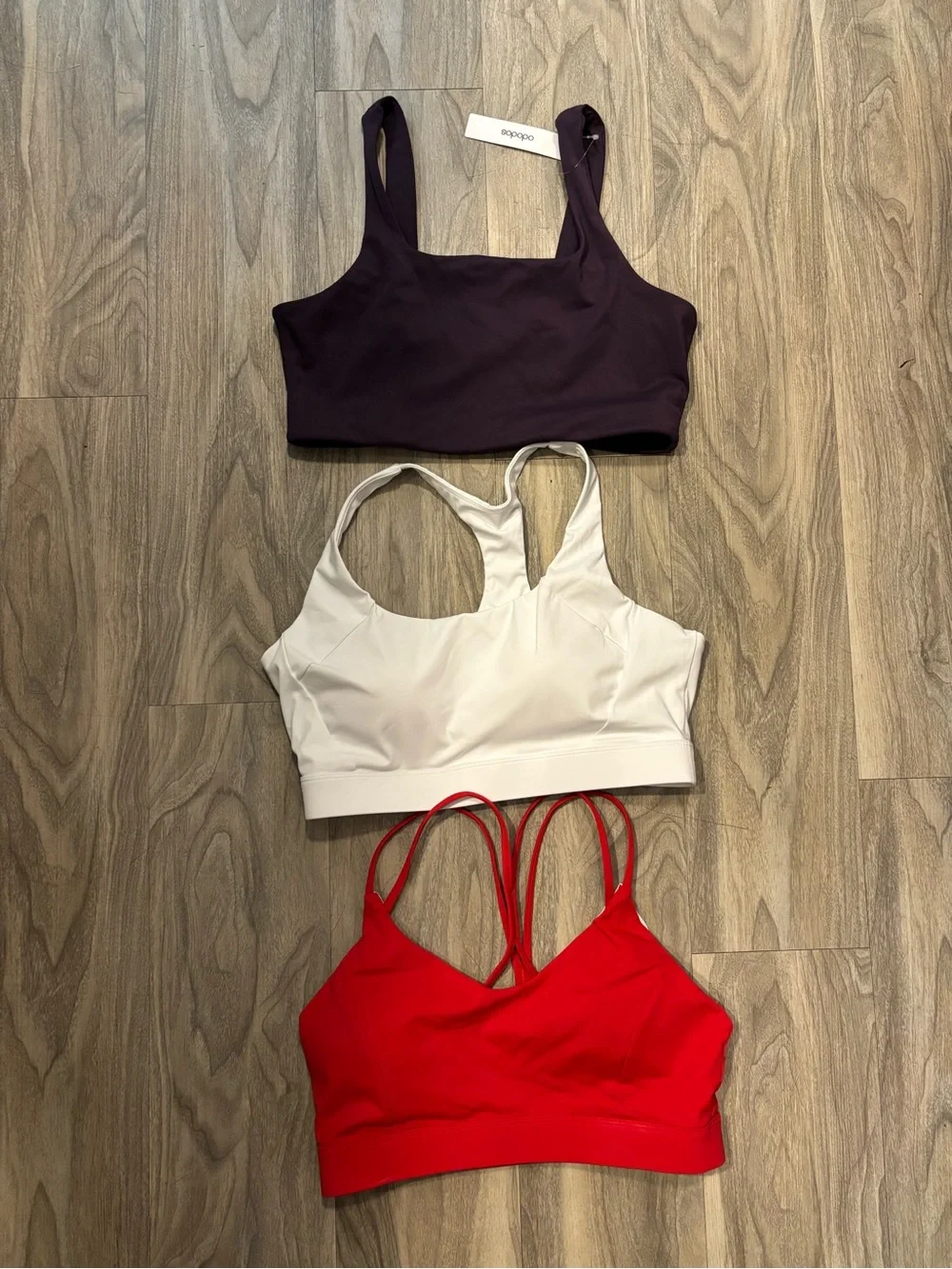 Set of 3 Sports Bras - Plum, White, Red